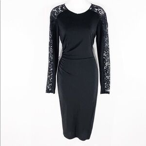 David Meister black jersey lace sleeve dress
